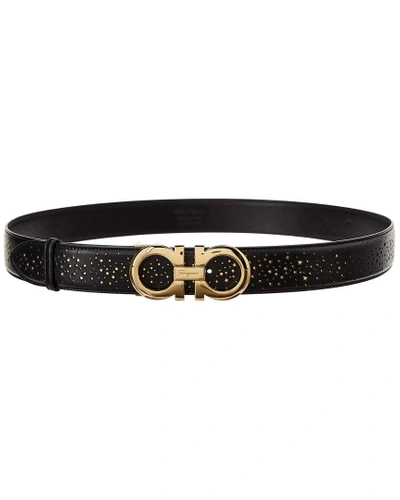 Ferragamo Double Gancio Leather Belt In Black