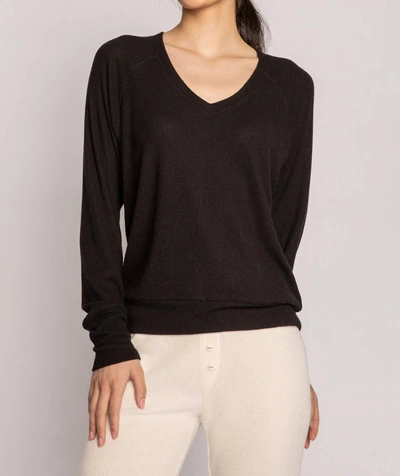 Pj Salvage Long Sleeve Textured Knit Top In Black