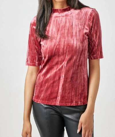Mystree Velvet Fitted Half Sleeve Mock Neck Top In Mauve In Multi