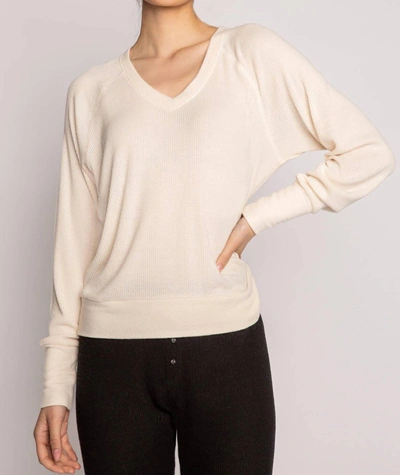 Pj Salvage Long Sleeve Textured Knit Top In Stone In Beige