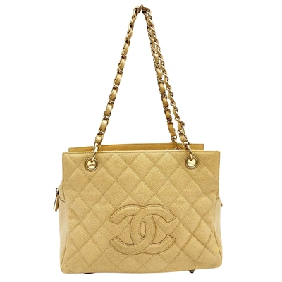 Pre-owned Chanel Shopping Leather Shopper Bag () In Beige