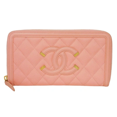 Pre-owned Chanel Matelassé Pony-style Calfskin Wallet () In Pink