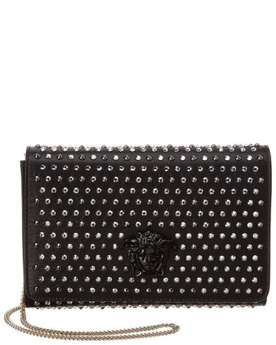 Versace City Stud Palazzo Leather Evening Bag In Black