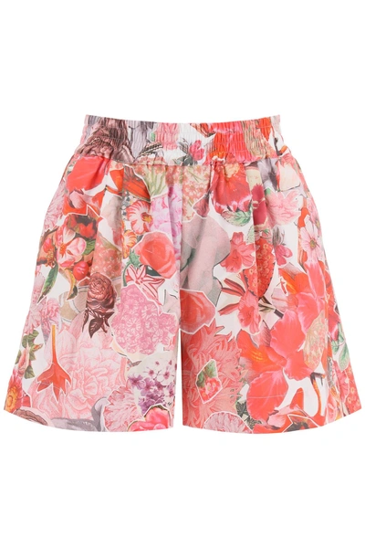 Marni Shorts Stampa Floreale In Pink,red