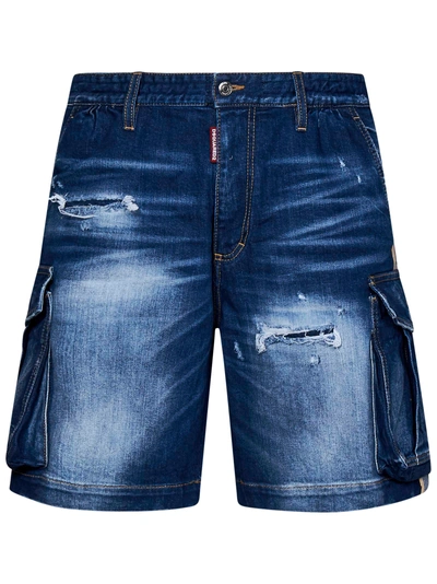 Dsquared2 Shorts Medium Ripped Knee Wash 64 Tag  In Blu