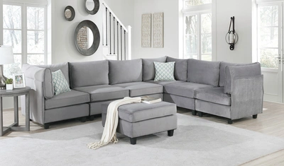 Simplie Fun Simona Gray Velvet 7pc Modular Sectional Sofa