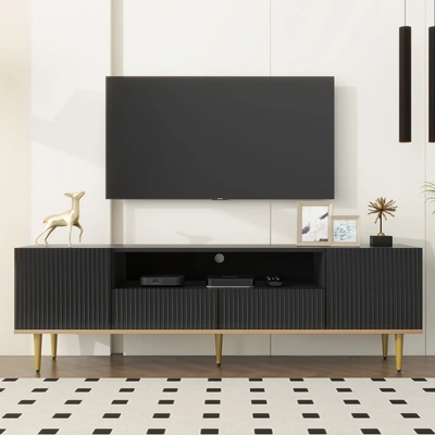 Simplie Fun Modern Tv Stand For 70+ Inch Tv In Black