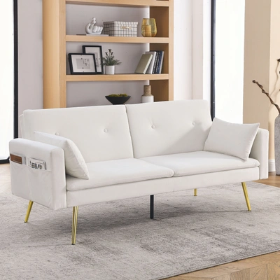 Simplie Fun 72.5" Convertible Sofa Bed In White