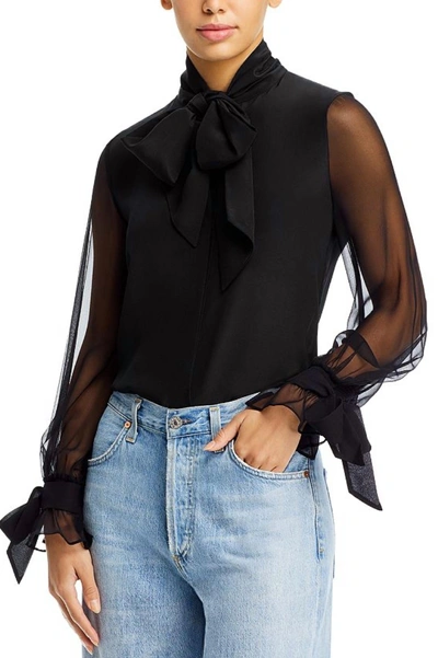 Alice And Olivia Lloyd Wrap Neck Tie Top In Black