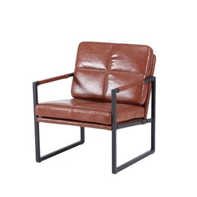 Simplie Fun Red Brown Pu Leather Leisure Black Metal Frame Recliner Chair For Living Room And Bedroom Furniture