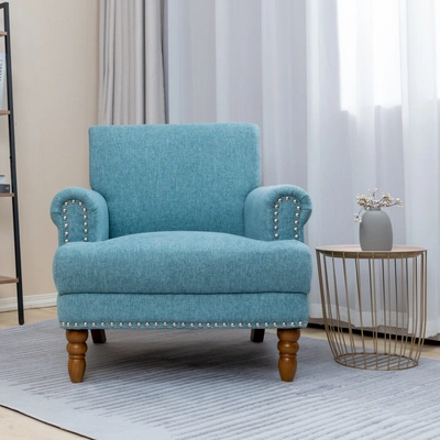 Simplie Fun Cotton Accent Chair Mid Century Modern Living Room Armchair In Blue