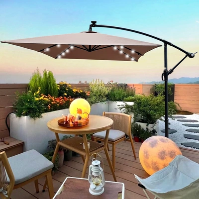 Simplie Fun Rectangle 2x3m Outdoor Patio Umbrella Solar Powered Led In Brown