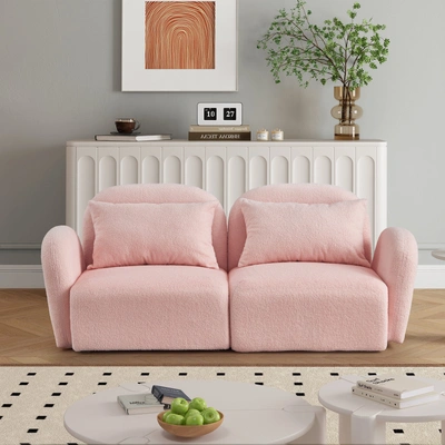Simplie Fun Lazy Sofa Loveseat Teddy Fabric Pink