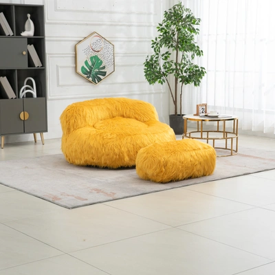Simplie Fun Bean Bag Chair Faux Fur Lazy Sofa /footstool Durable Comfort Lounger In Yellow