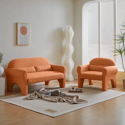Simplie Fun 2 Piece Set Sofa Couch In Orange