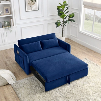 Simplie Fun 55" Modern Convertible Sofa Bed In Blue