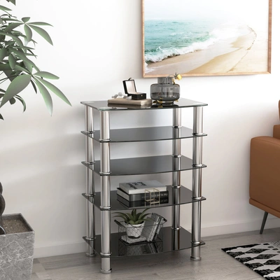 Simplie Fun 5-tier Tempered Glass Side Table Stainless Steel Frame End Table For Living Room In Metallic