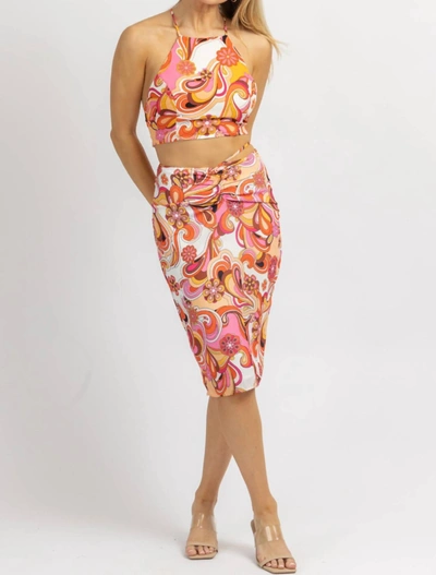 Fore Retro Multifloral Midi Skirt Set In Pink