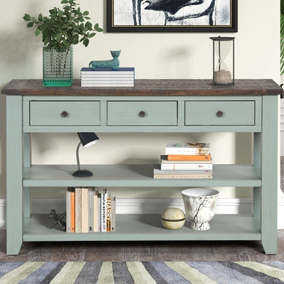 Simplie Fun 48" Solid Pine Wood Top Console Table In Green