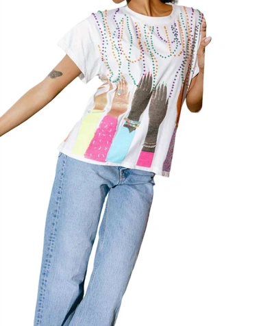 Queen Of Sparkles Hands Catching Beads Tee In White
