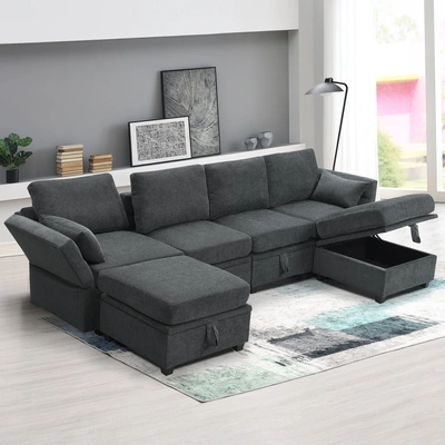 Simplie Fun 109x54.7" Chenille Modular Sectional Sofa In Gray
