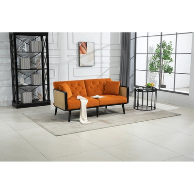 Simplie Fun Velvet Sofa In Orange