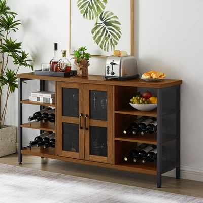 Simplie Fun Industrial Wine Bar Cabinet In Brown