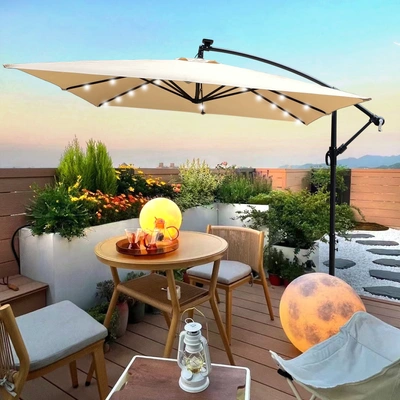 Simplie Fun Square 2.5.5m Outdoor Patio Umbrella Solar Powered Led Lighted Sun Shade Market Waterproof 8 Ribs Um In Neutral