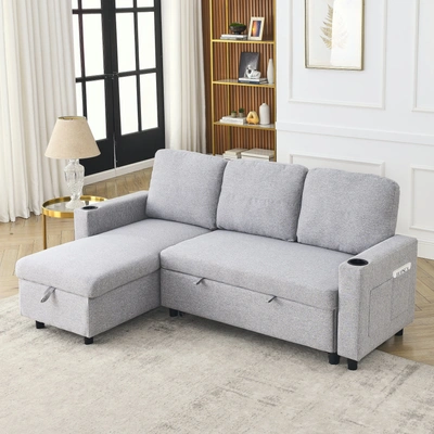 Simplie Fun Fx78.7"comfortable Linen L-shaped Combo Sofa Sofa Bed In Gray