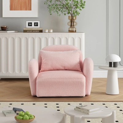 Simplie Fun Lazy Sofa Chair Teddy Fabric Pink