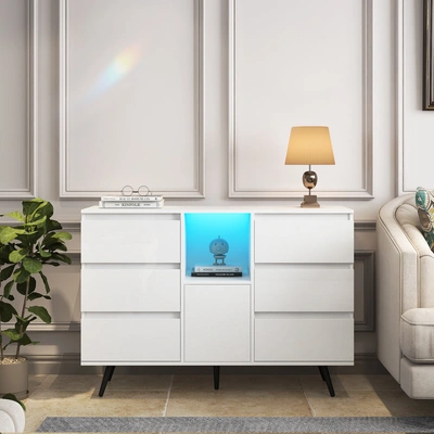 Simplie Fun Living Room Sideboard Storage Cabinet White High Gloss