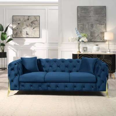 Simplie Fun Blue Elegant Velvet Living Room 3seater Sofa In Gray