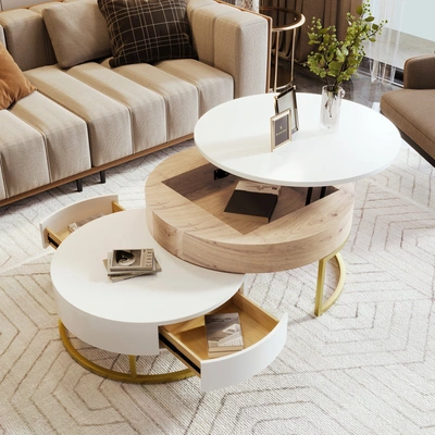 Simplie Fun Modern Round Lifttop Nesting Coffee Tables
