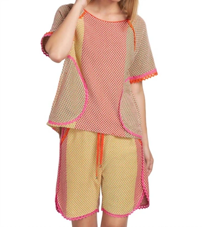 Tricot Chic Drawstring Shorts In Pink Orange Multi