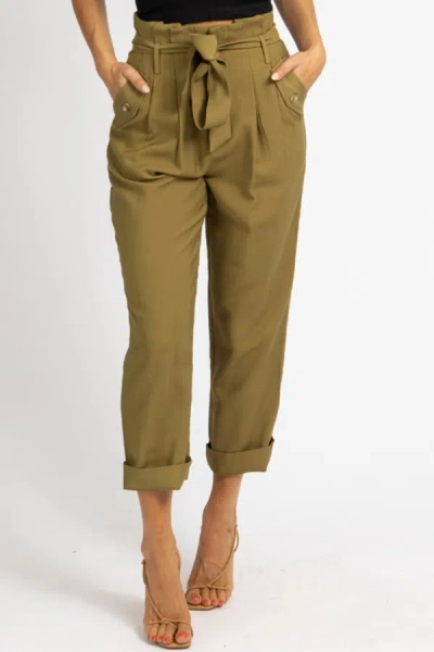 Fore Pleated Tie-belt Trousers In Olive In Brown