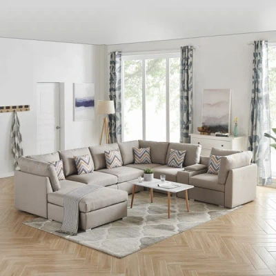 Simplie Fun Amira Beige Fabric Reversible Modular Sectional Sofa In Neutral