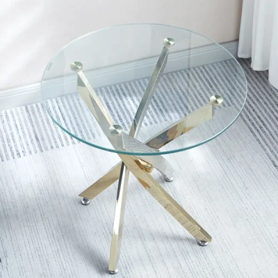 Simplie Fun Modern Round Tempered Glass End Table In Transparent