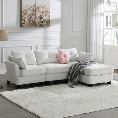 Simplie Fun 92x63"modern Teddy Velvet Sectional Sofa In White