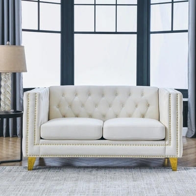 Simplie Fun Velvet Sofa For Living Room In White