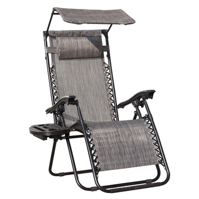 Simplie Fun Lounge Chair Adjustable Recliner W/pillow Outdoor Camp Chair For Poolside Backyard Beach In Gray