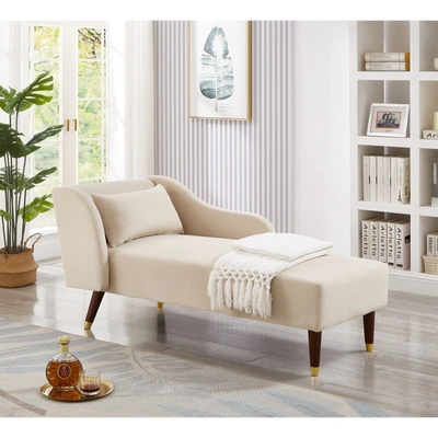 Simplie Fun Modern Chaise Lounge Chair Velvet Upholstery (beige) In Neutral