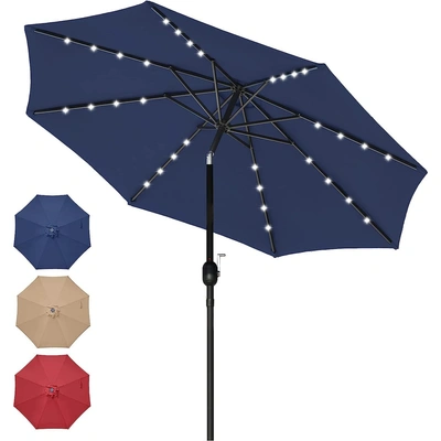 Simplie Fun 9' Solar Umbrella 32 Led Lighted Patio Umbrella Table Market Umbrella In Blue
