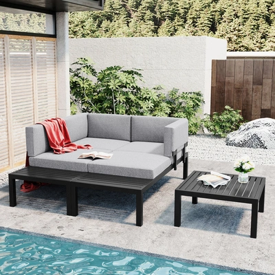 Simplie Fun Outdoor 3-piece Aluminum Alloy Sectional Sofa Set In Gray