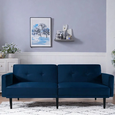 Simplie Fun Modern 78" Convertible Double Folding Living Room Sofa Bed In Blue