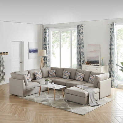 Simplie Fun Amira Beige Fabric Reversible Modular Sectional Sofa In Gray