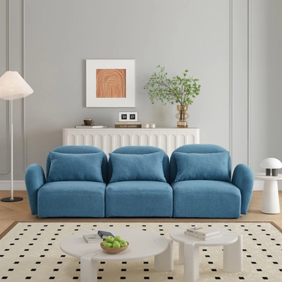 Simplie Fun Three Seat Lazy Sofa Teddy Fabric Blue