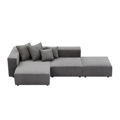 Simplie Fun Soft Corduroy Sectional Modular Sofa Set In Gray
