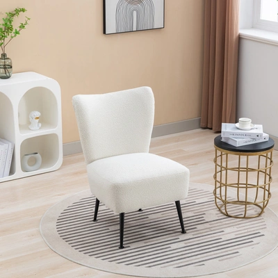Simplie Fun 22.50''w Boucle Upholstered Armless Accent Chair Modern Slipper Chair In White