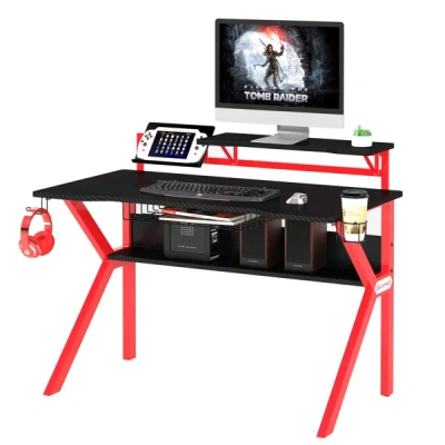 Simplie Fun Pvc Coated Ergonomic Metal Frame Gaming Desk In Neutral