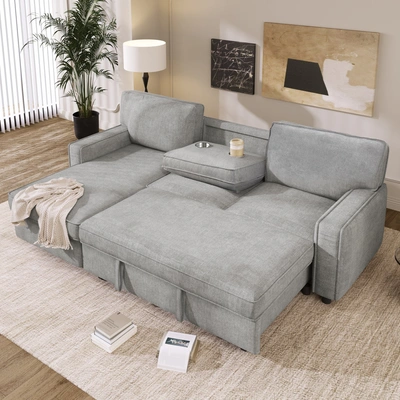 Simplie Fun Upholstery Sleeper Sectional Sofa In Gray